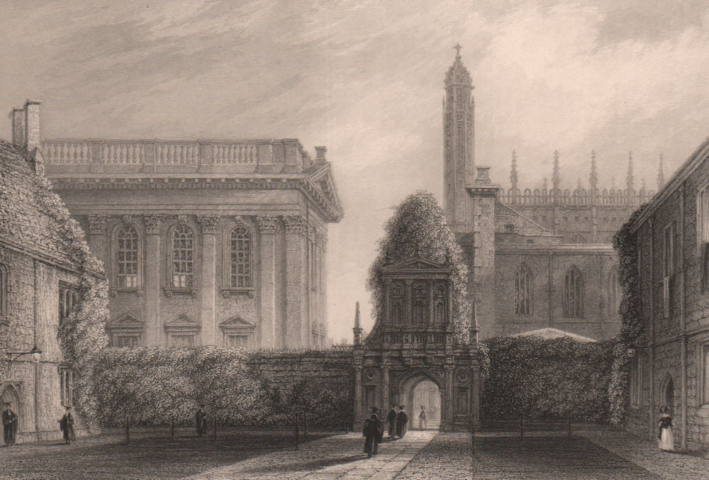 The Gate of Honour, CAIUS COLLEGE, Cambridge. LE KEUX 1841 old antique print